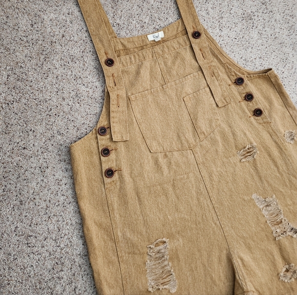 Easel Orange Distressed Women Overalls - Picture 3 of 13